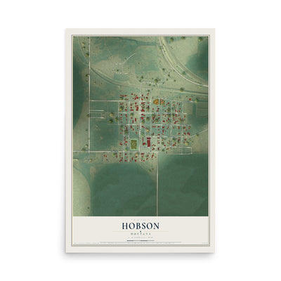 Map of Hobson, Montana, 12 x 18 inch unframed archival matte print