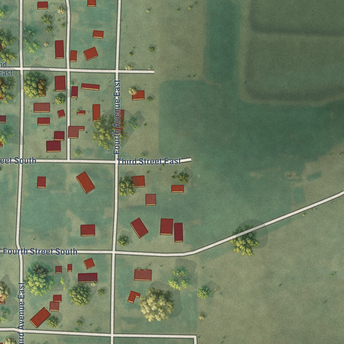 Second close-up of the map of Hobson, Montana print showing more streets and buildings