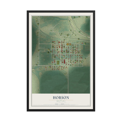 Map of Hobson, Montana, 12 x 18 inch print in a black wood frame