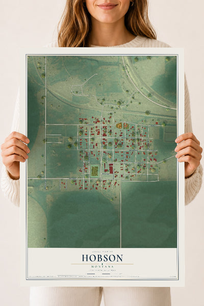 Map of Hobson, Montana, 18 x 24 inch unframed archival matte print
