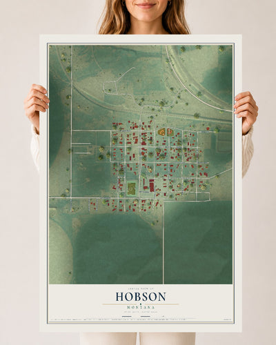 Map of Hobson, Montana, 24 x 36 inch unframed archival matte print