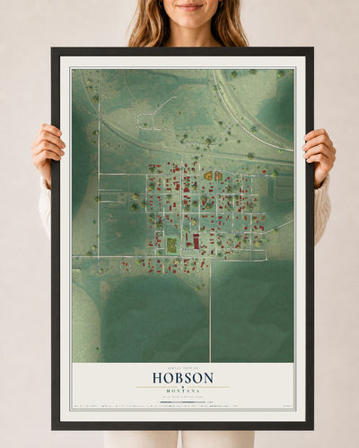 Map of Hobson, Montana, 24 x 36 inch print in a black wood frame