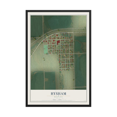 Map of Hysham, Montana, 12 x 18 inch print in a black wood frame