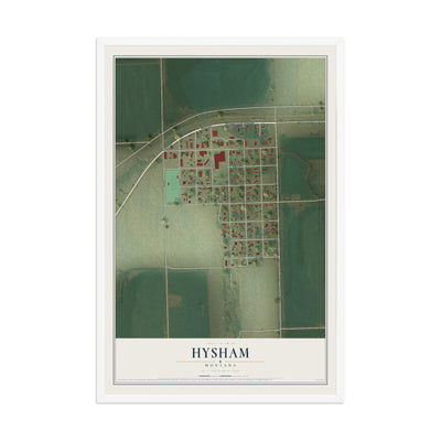 Map of Hysham, Montana, 12 x 18 inch print in a white wood frame