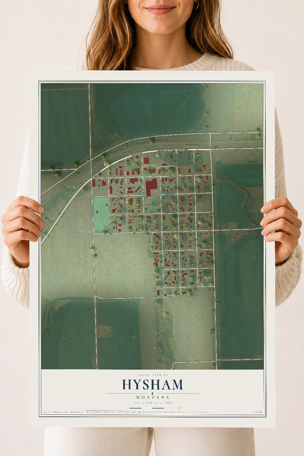 Map of Hysham, Montana, 18 x 24 inch unframed archival matte print