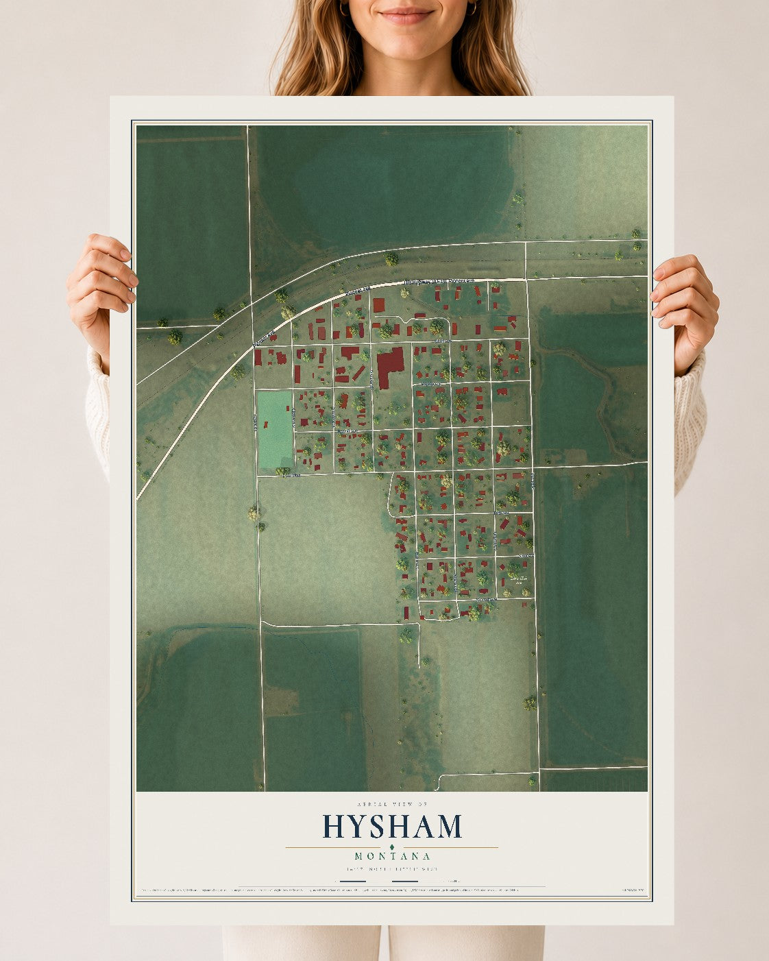 Map of Hysham, Montana, 24 x 36 inch unframed archival matte print