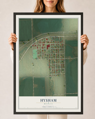 Map of Hysham, Montana, 24 x 36 inch print in a black wood frame