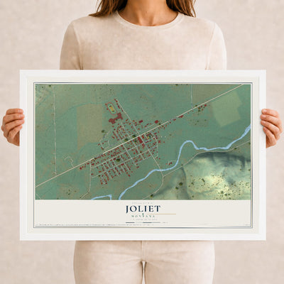 Map of Joliet, Montana, 12 x 18 inch print in a white wood frame