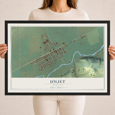 Map of Joliet, Montana, 18 x 24 inch print in a black wood frame