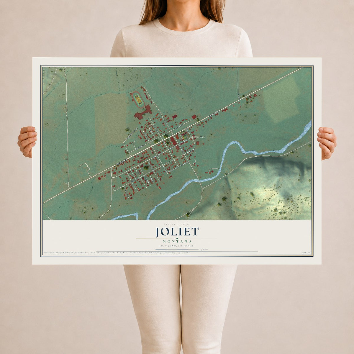 Map of Joliet, Montana, 24 x 36 inch unframed archival matte print