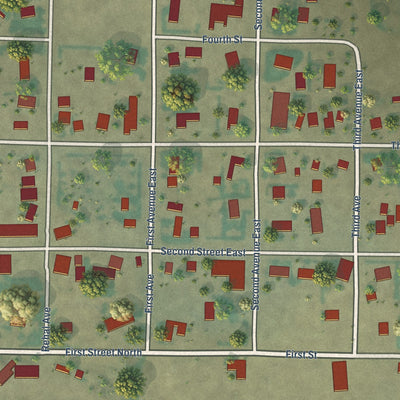 Close-up of the map of Joplin, Montana print showing street and building detail