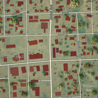 Close-up of the map of Jordan, Montana print showing street and building detail