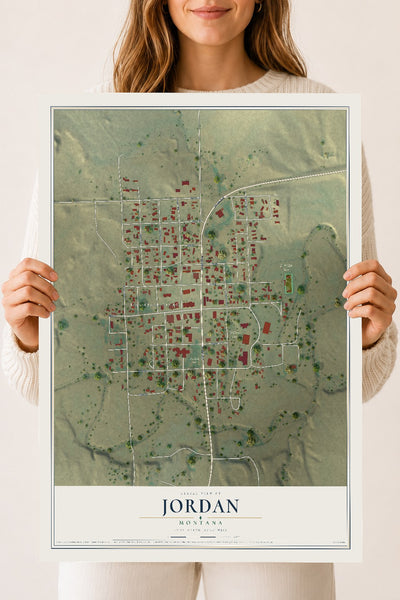 Map of Jordan, Montana, 18 x 24 inch unframed archival matte print