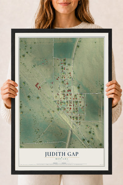 Map of Judith Gap, Montana, 18 x 24 inch print in a black wood frame