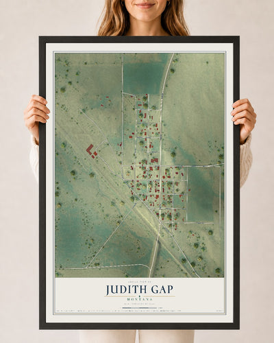 Map of Judith Gap, Montana, 24 x 36 inch print in a black wood frame