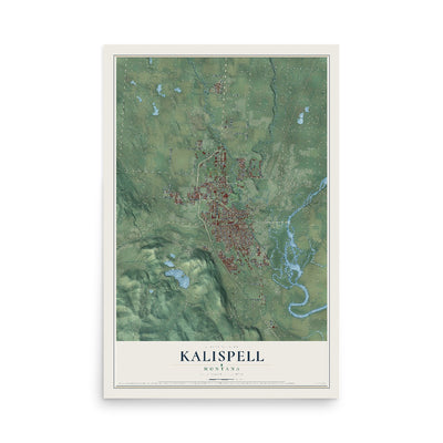 Map of Kalispell, Montana, 12 x 18 inch unframed archival matte print