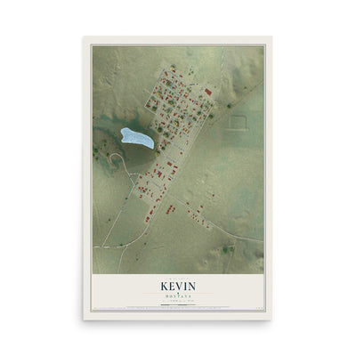 Map of Kevin, Montana, 12 x 18 inch unframed archival matte print