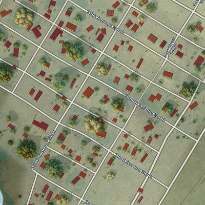 Close-up of the map of Kevin, Montana print showing street and building detail