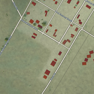 Second close-up of the map of Kevin, Montana print showing more streets and buildings