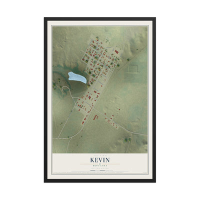 Map of Kevin, Montana, 12 x 18 inch print in a black wood frame