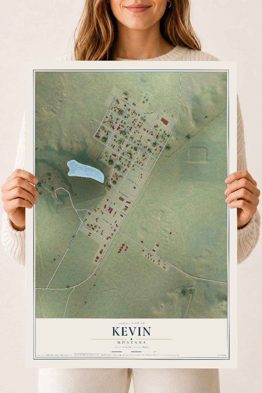 Map of Kevin, Montana, 18 x 24 inch unframed archival matte print