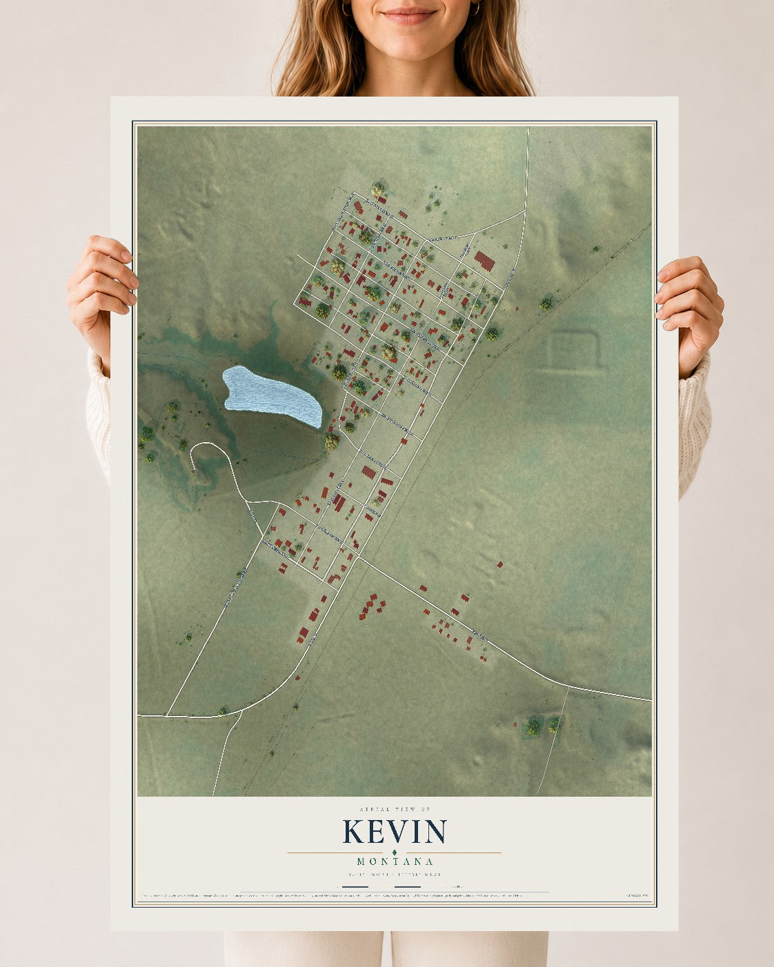 Map of Kevin, Montana, 24 x 36 inch unframed archival matte print