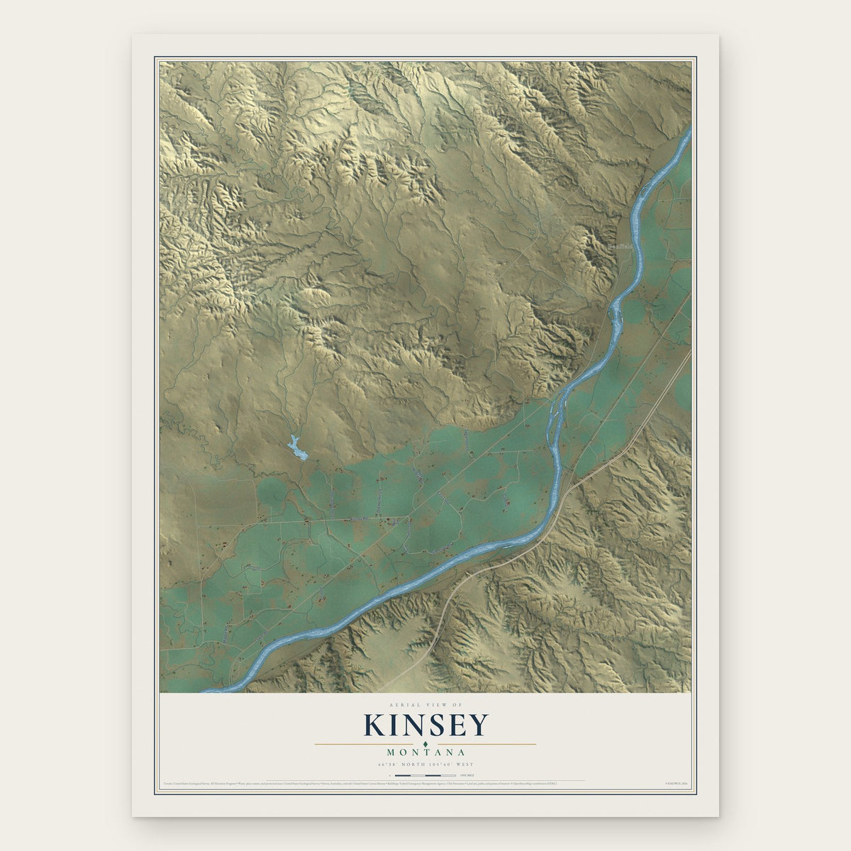 Kinsey, Montana map print, the full design