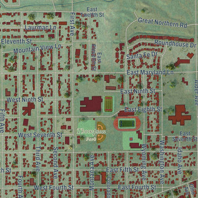 Close-up of the map of Laurel, Montana print showing street and building detail