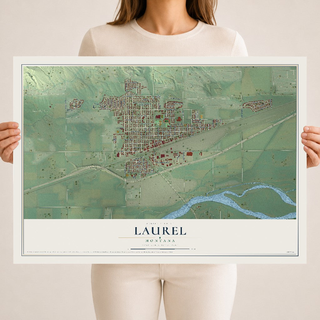 Map of Laurel, Montana, 18 x 24 inch unframed archival matte print
