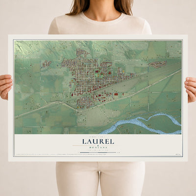 Map of Laurel, Montana, 18 x 24 inch unframed archival matte print