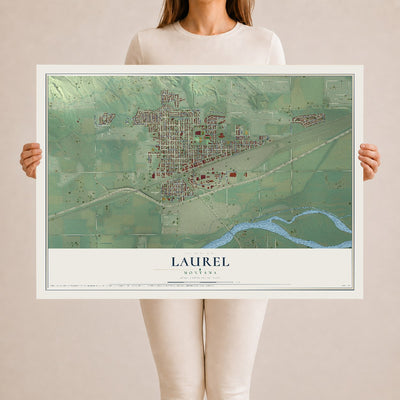 Map of Laurel, Montana, 24 x 36 inch unframed archival matte print