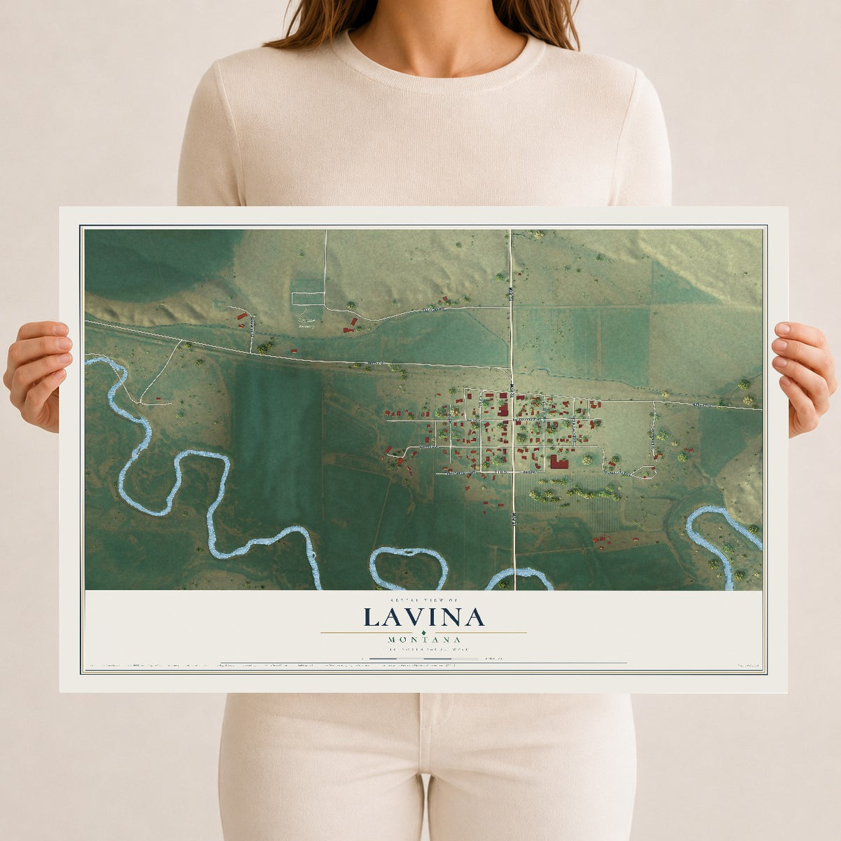 Map of Lavina, Montana, 12 x 18 inch unframed archival matte print