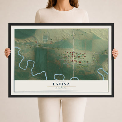 Map of Lavina, Montana, 24 x 36 inch print in a black wood frame