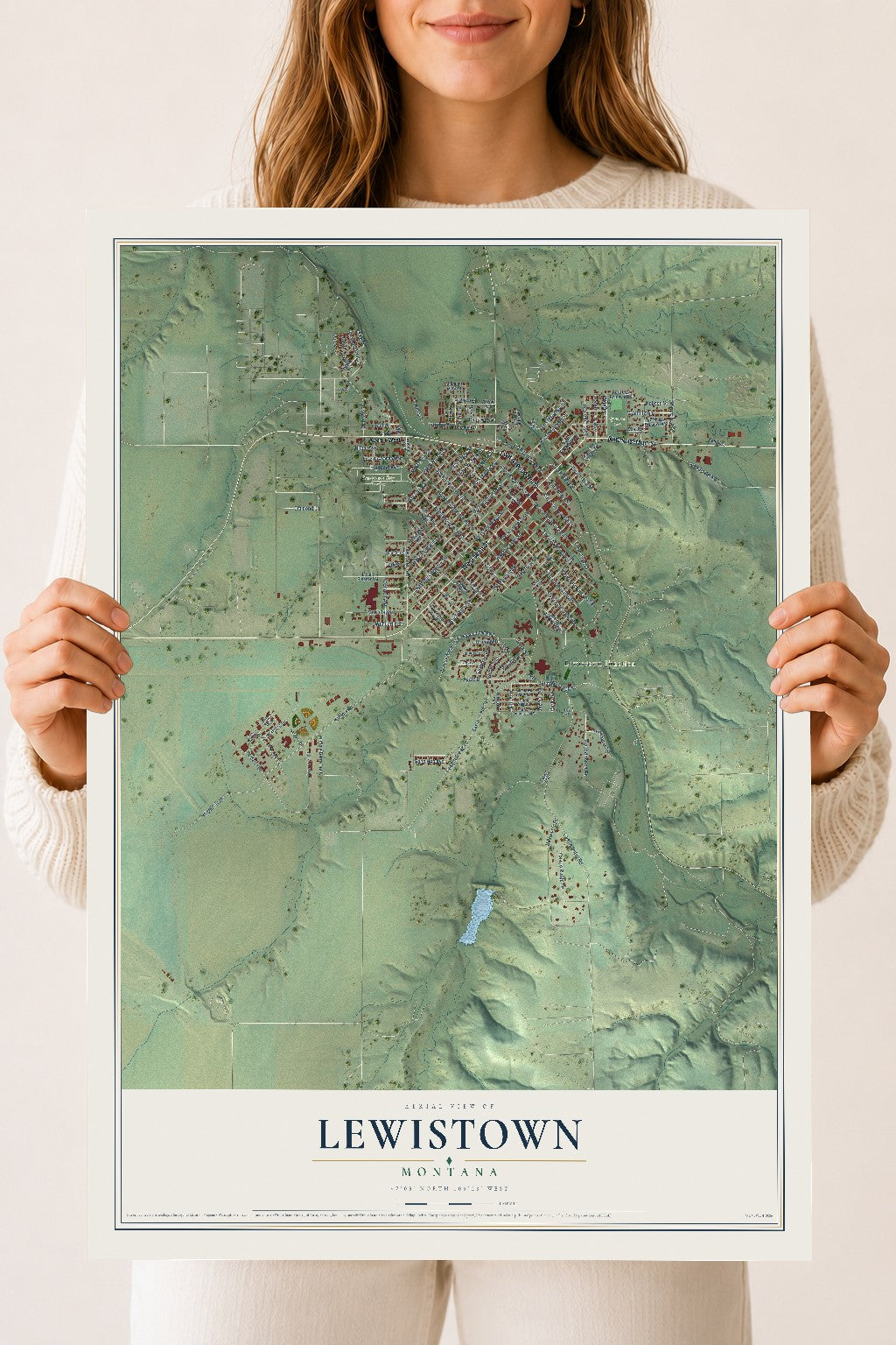 Map of Lewistown, Montana, 18 x 24 inch unframed archival matte print