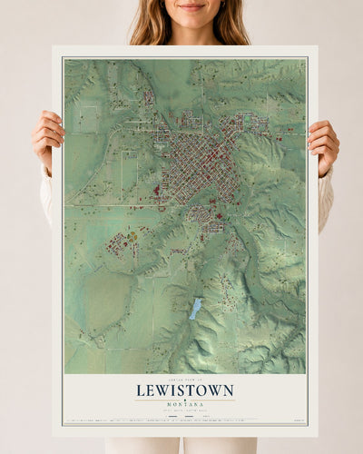 Map of Lewistown, Montana, 24 x 36 inch unframed archival matte print