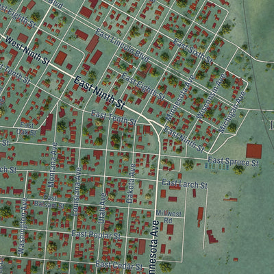 Close-up of the map of Libby, Montana print showing street and building detail