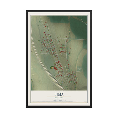 Map of Lima, Montana, 12 x 18 inch print in a black wood frame