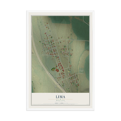 Map of Lima, Montana, 12 x 18 inch print in a white wood frame