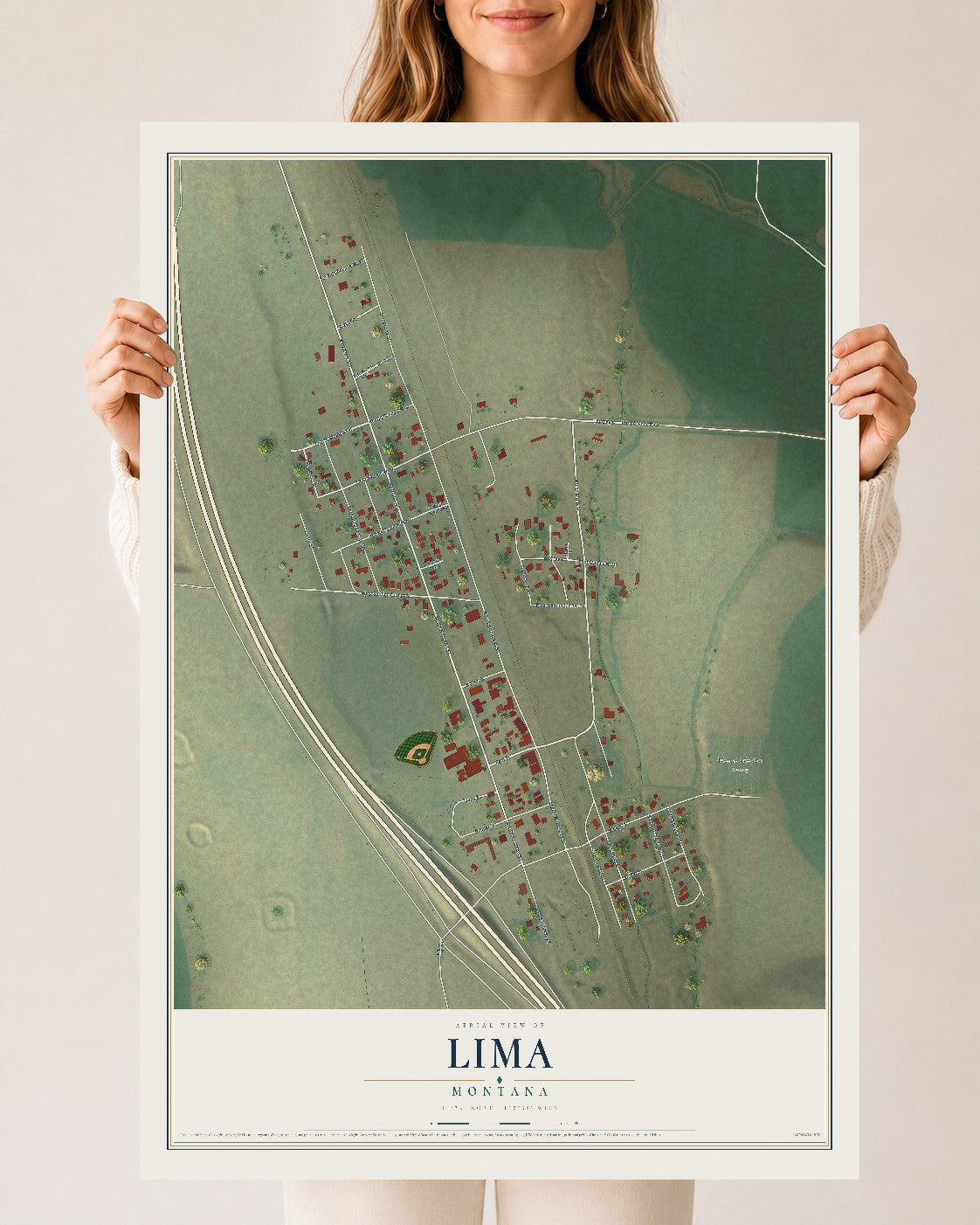 Map of Lima, Montana, 24 x 36 inch unframed archival matte print