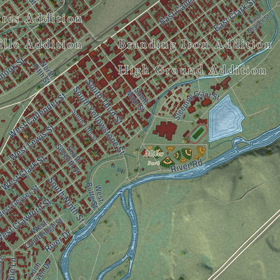 Close-up of the map of Livingston, Montana print showing street and building detail