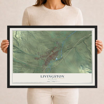Map of Livingston, Montana, 12 x 18 inch print in a black wood frame