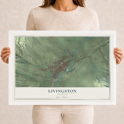 Map of Livingston, Montana, 12 x 18 inch print in a white wood frame