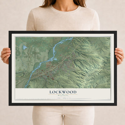 Map of Lockwood, Montana, 12 x 18 inch print in a black wood frame