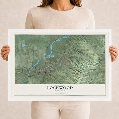 Map of Lockwood, Montana, 12 x 18 inch print in a white wood frame