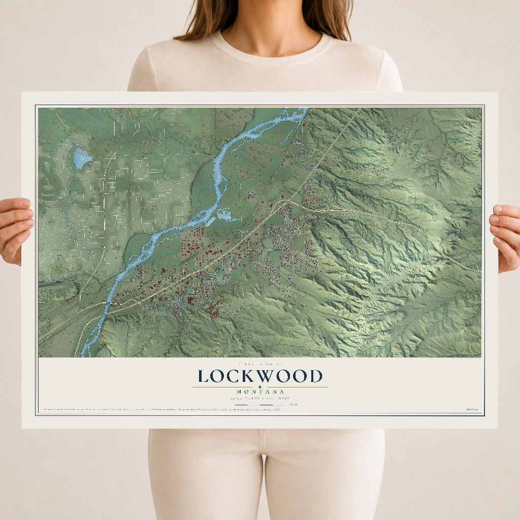 Map of Lockwood, Montana, 18 x 24 inch unframed archival matte print