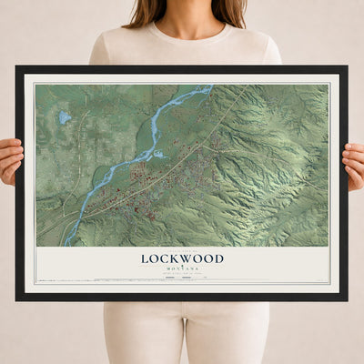 Map of Lockwood, Montana, 18 x 24 inch print in a black wood frame