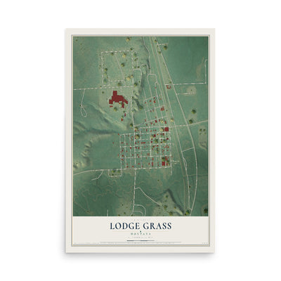 Map of Lodge Grass, Montana, 12 x 18 inch unframed archival matte print
