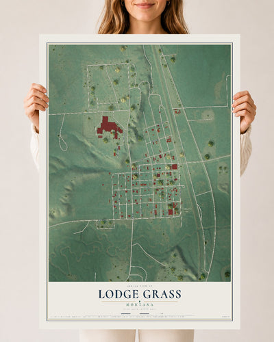 Map of Lodge Grass, Montana, 24 x 36 inch unframed archival matte print