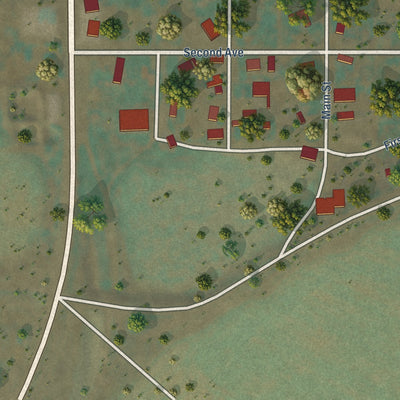 Close-up of the map of Loma, Montana print showing street and building detail