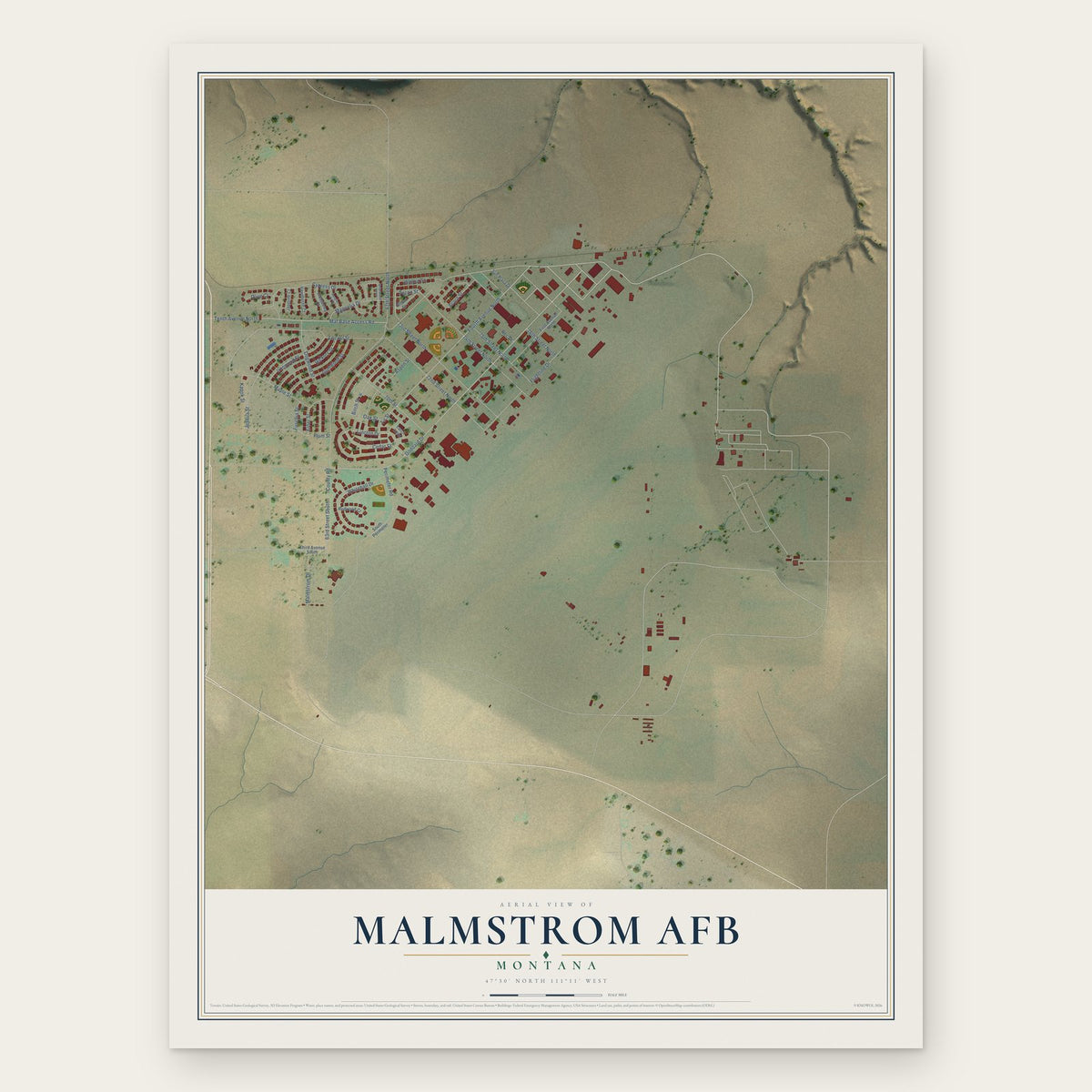 Malmstrom AFB, Montana map print, the full design